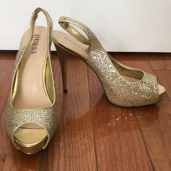 Guess Shoes - Gold slingback peeptoe Guess stilettos